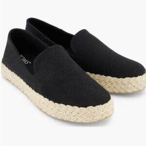BRAND NEW!  TOMS Alison Platform Espadrille Slip-On Shoes Black - Size 9